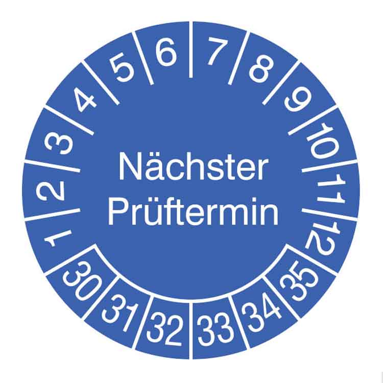 Prüfplakette - Nächster Prüftermin - in Jahresfarbe - Dokumentenfolie
