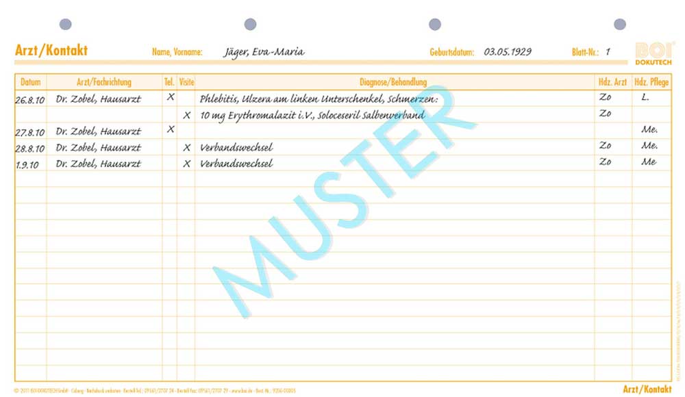 Formular "Arzt/Kontakt" - Zubehör für Dokumentationsmappen Formular "Arzt/Kontakt" - Zubehör für Dokumentationsmappen