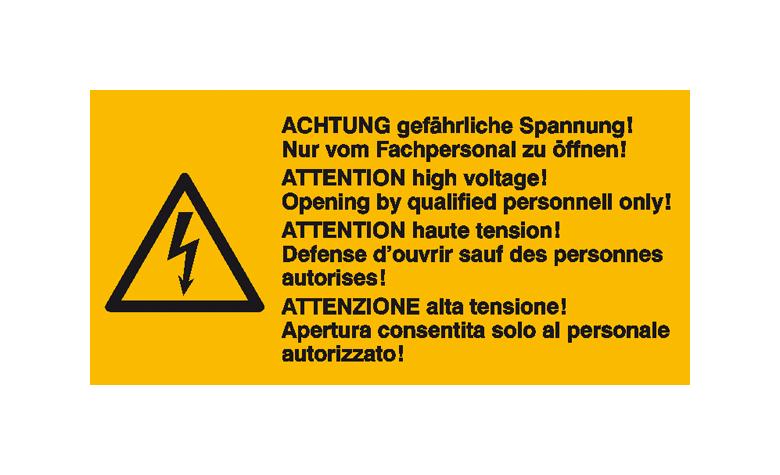 Warn-Kombischild - Achtung gefährliche Spannung! Nur von Fachpersonal zu öffnen - Mehrsprachig