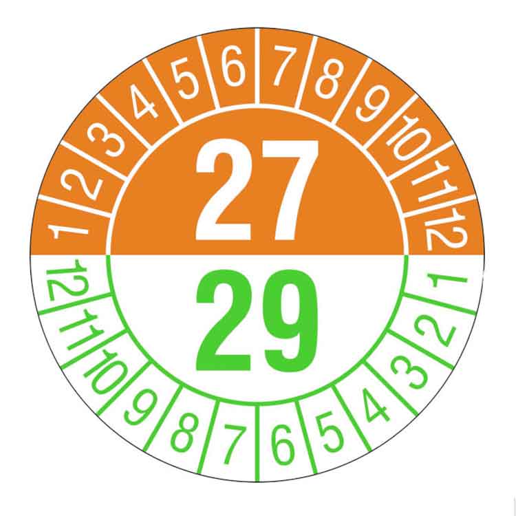 Prüfplakette - Jahresplakette mit Prüfzeitraum 1 bis 5 Jahre - Dokumentenfolie