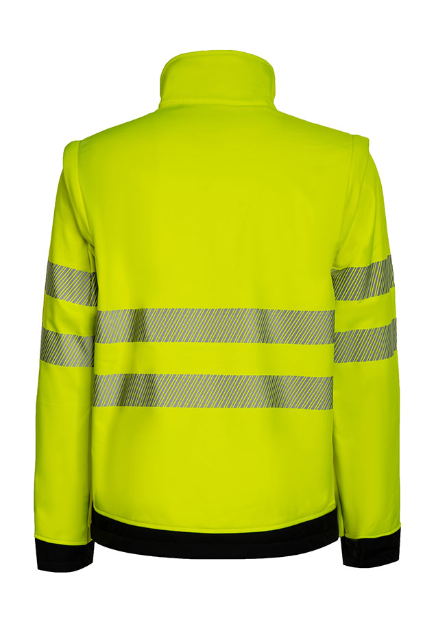 Korntex® - EOS - Hi-Vis Softshell Jacke mit schwarzer Brustpartie - Signal-Gelb/Schwarz - 3XL