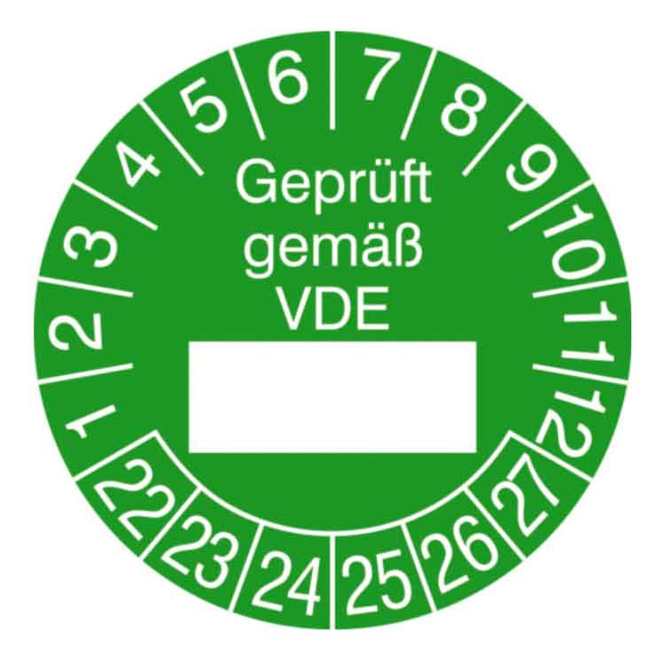 Prüfplakette Geprüft gemäß VDE - in Jahresfarbe