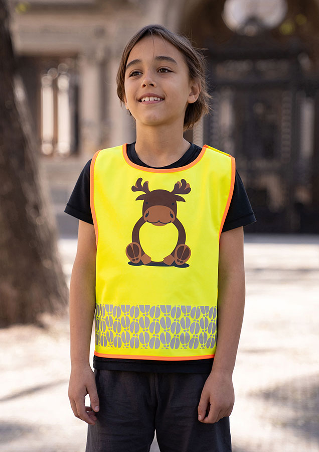 Korntex® Kinder Warnweste „Funtastic Wildlife“ - CO2 Neutral - Signal-Gelb/Einhorn - XXS