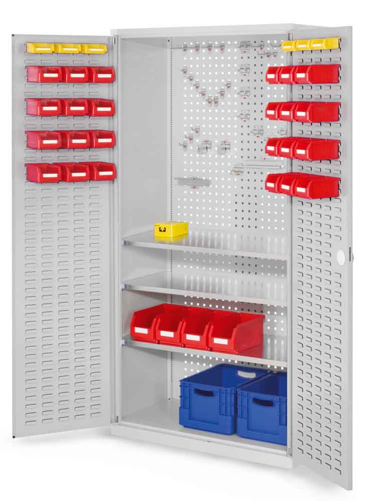 RasterPlan® - Werkzeugschrank - mit Lochplattentüren - Tiefe 500 mm - 3 Fachböden