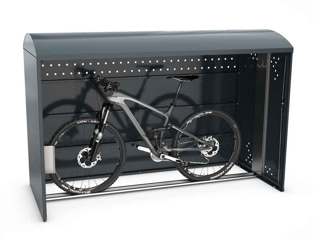 Fahrradgarage BikeBox 1 B - Stahlblechkonstruktion mit Bogendach - RAL Farbe nach Wahl Fahrradgarage BikeBox 1 B - Stahlblechkonstruktion mit Bogendach - RAL Farbe nach Wahl