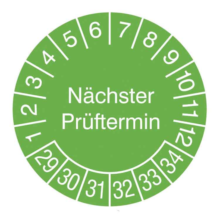 Prüfplakette - Nächster Prüftermin - in Jahresfarbe - Dokumentenfolie