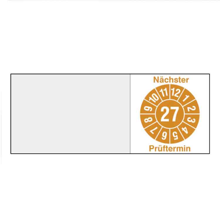Kabelprüfplakette - Nächster Prüftermin - mit 2-stelliger Jahreszahl in Jahresfarbe
