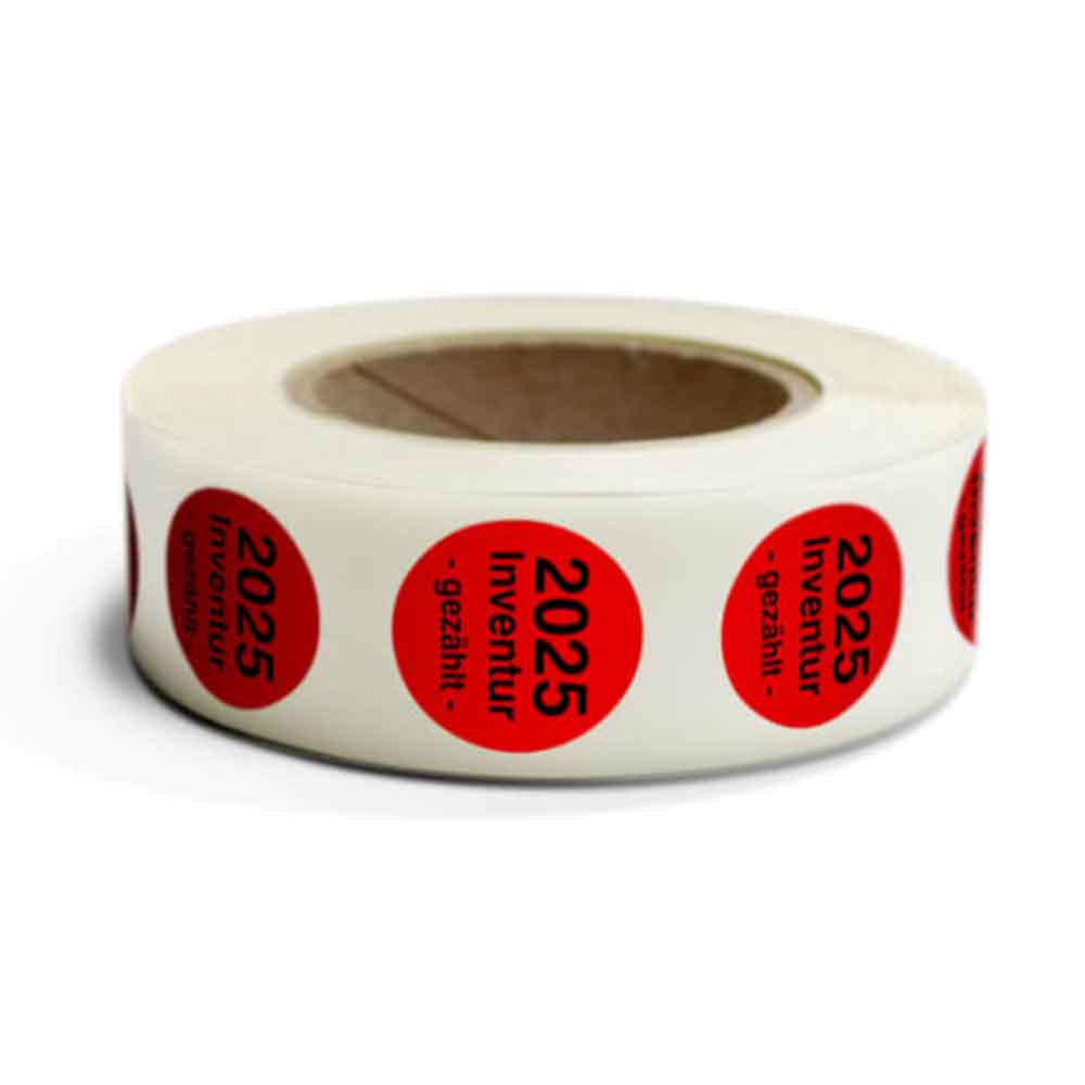 Inventur-Etiketten - Inventur gezählt und Jahreszahl - selbstklebend - in 4 Farben