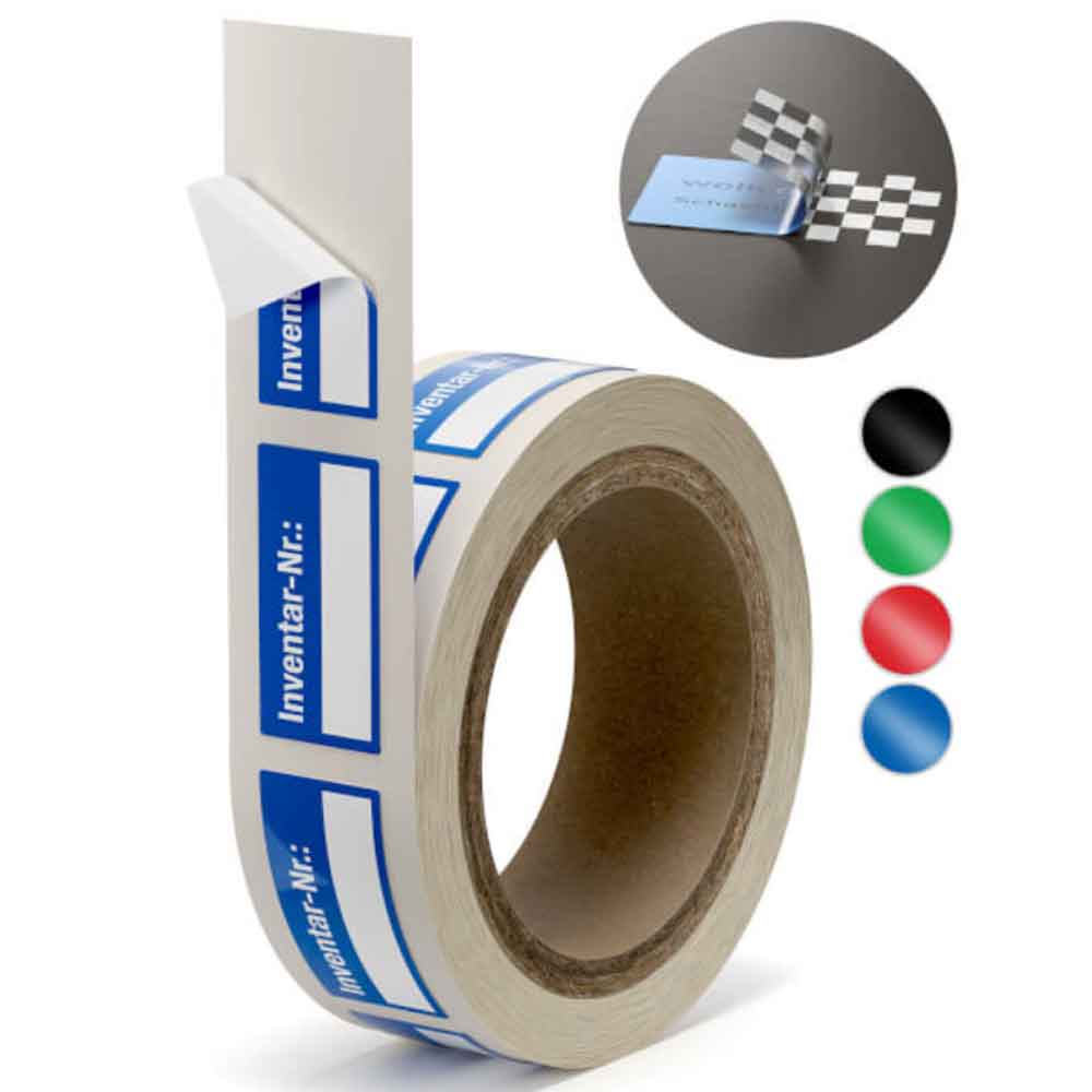Inventar-Etikett - Inventar-Nr.: - Schachbrettfolie auf Rolle - mit Beschriftungsfeld