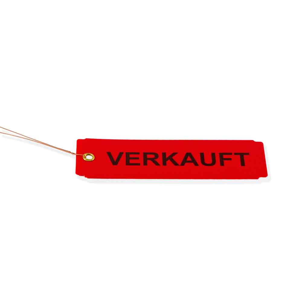 PVC-Hänge-Etiketten - "Verkauft" - mit Draht - Format 100 × 30 mm - in Rot