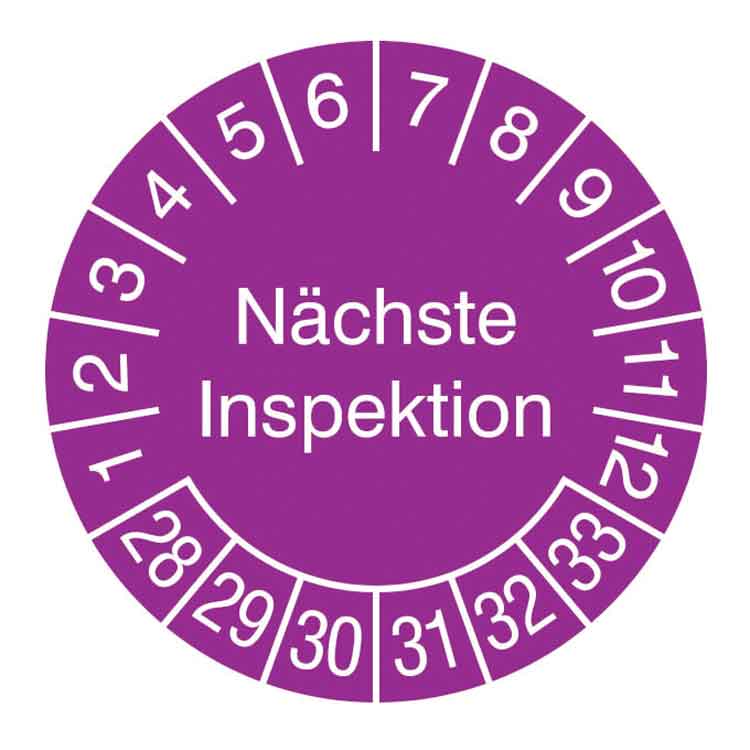 Prüfplakette - Nächste Inspektion - in Jahresfarbe - Dokumentenfolie