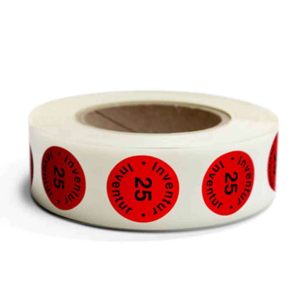 Inventur-Etiketten - Inventur / Jahreszahl - selbstklebend und rund - auf der Rolle - 4 Farben