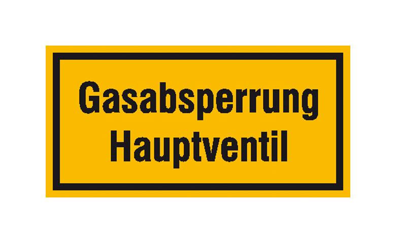 Hinweisschild - Betriebskennzeichnung - Gasabsperrung Hauptventil