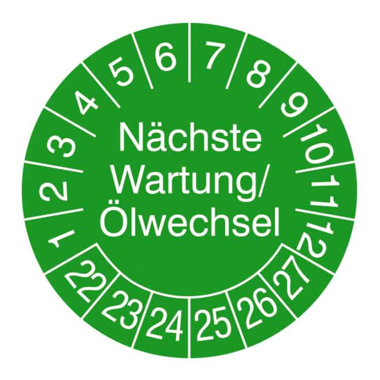 Prüfplakette - Nächste Wartung/Ölwechsel - in Jahresfarbe - Dokumentenfolie