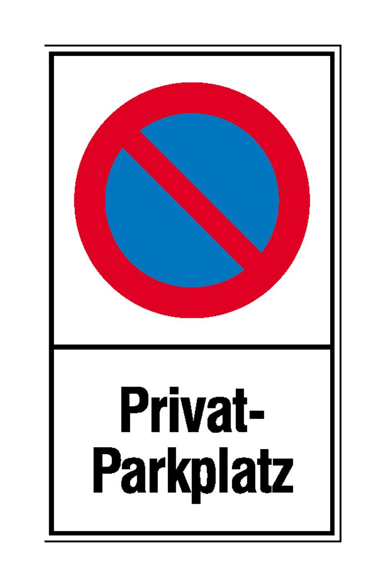 Haltverbot-Kombischild - Symbol: Eingeschränktes Haltverbot - Text: Privat-Parkplatz