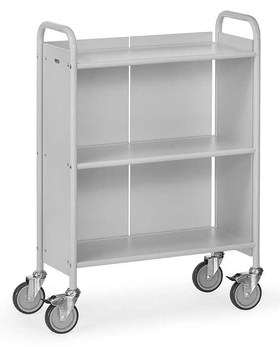 4871-e614bb Bürowagen mit Längswand - 3 Ladeflächen 720 x 350 mm - in Lichtgrau - Tragkraft 150 kg