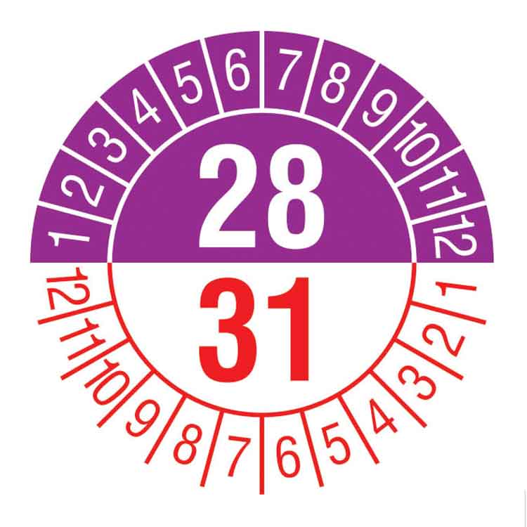 Prüfplakette - Jahresplakette mit Prüfzeitraum 1 bis 5 Jahre - Dokumentenfolie