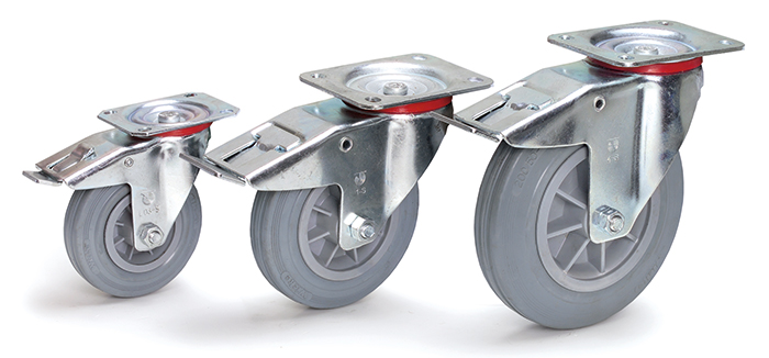 71114-4ab0f3 Lenkrolle mit Feststeller - in 3 Radgrößen - Vollgummi-Bereifung Blaugrau - Tragkraft 100/135/205 kg