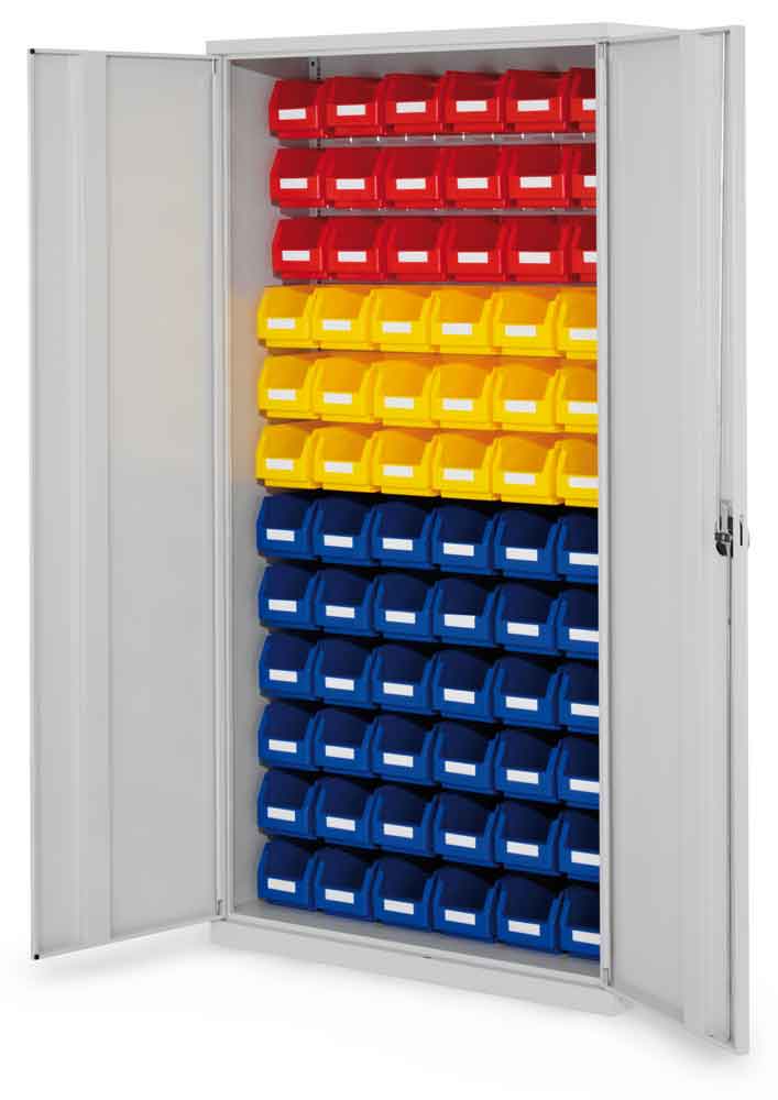 1353-07-1013-01-090-rasterplan-schlitzplattenschrank-modell-56-8018c0 RasterPlan® - Schlitzplattenschrank Modell 56 - bestückt mit Lagersichtkästen - Türen wählbar
