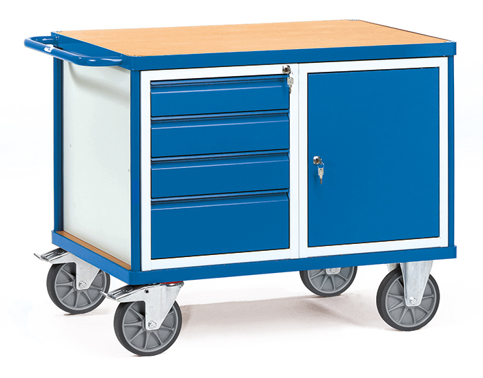 2476-57dcc1 Schwerer Werkstattwagen - 1 Ladefläche - 1 Stahlschrank - 1 Schubladenschrank - Tragkraft 600 kg