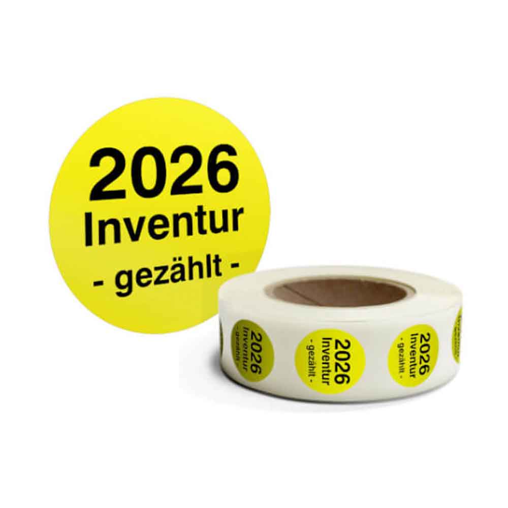Inventur-Etiketten - Inventur gezählt und Jahreszahl - selbstklebend - in 4 Farben