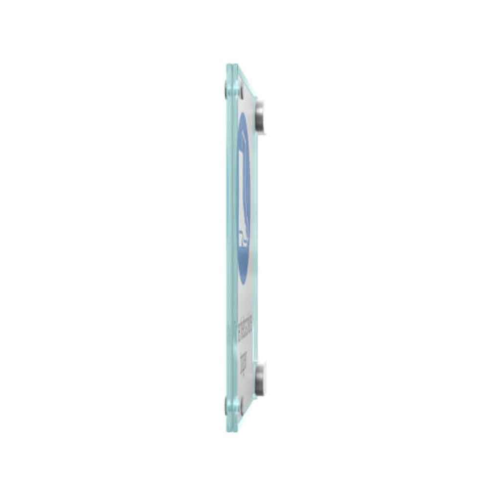CRISTALLO Fahnenschild - 2 x 4 mm Sicherheitsglas - mit Edelstahl-Schildklemmen - 3 Größen