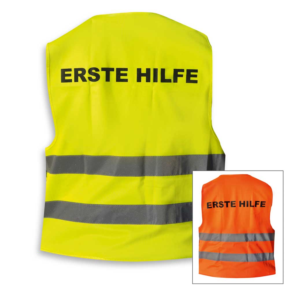 Qualitäts Warnweste Premium - ERSTE HILFE - Gelb oder Orange