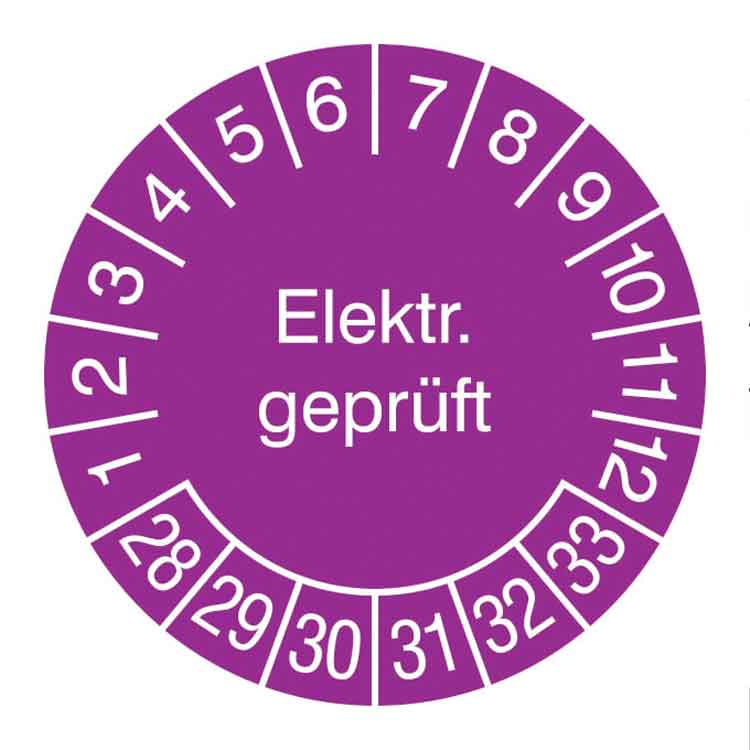 Prüfplakette Elektrisch Geprüft - in Jahresfarbe - Dokumentenfolie