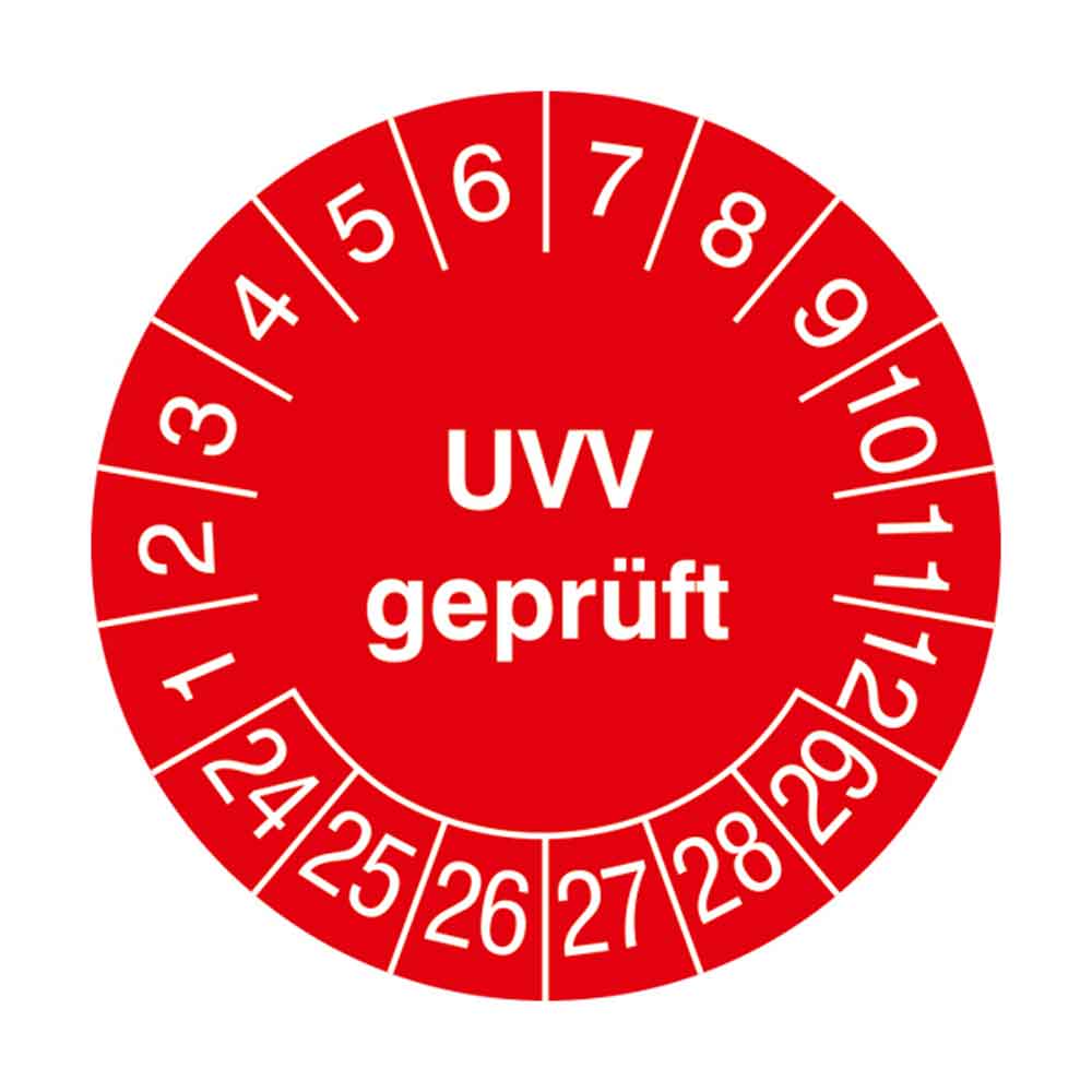 Prüfplakette auf Bogen - UVV geprüft