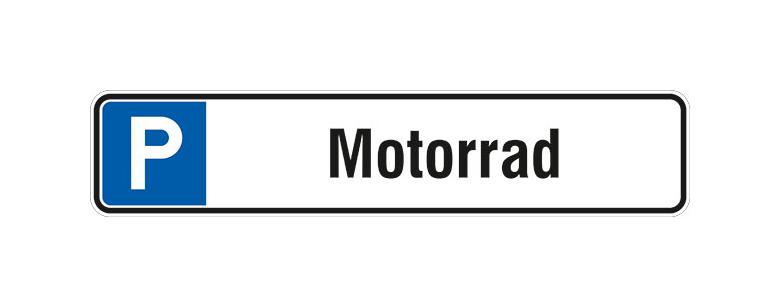 Parkplatzschild - Symbol: P - Text: Motorrad