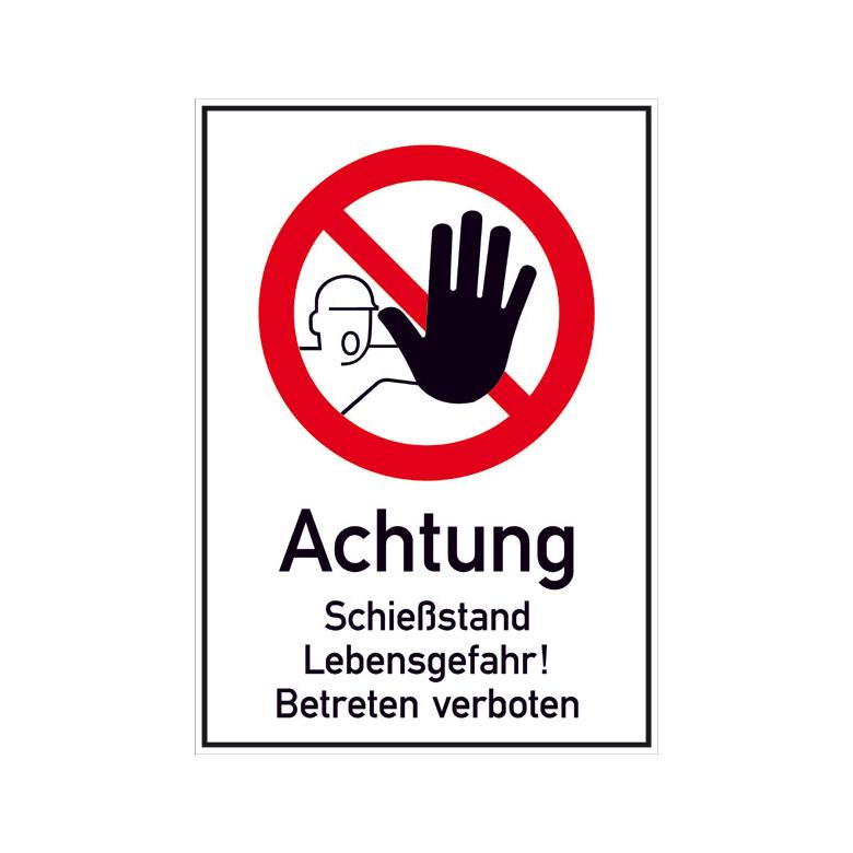 Hinweisschild - Gewerbe und Privat - Symbol und Text: Achtung Schießstand